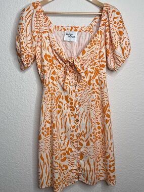 Paper Heart Australia Animal Print Mini Dress | Tie Front | Puff Sleeve | Size 6